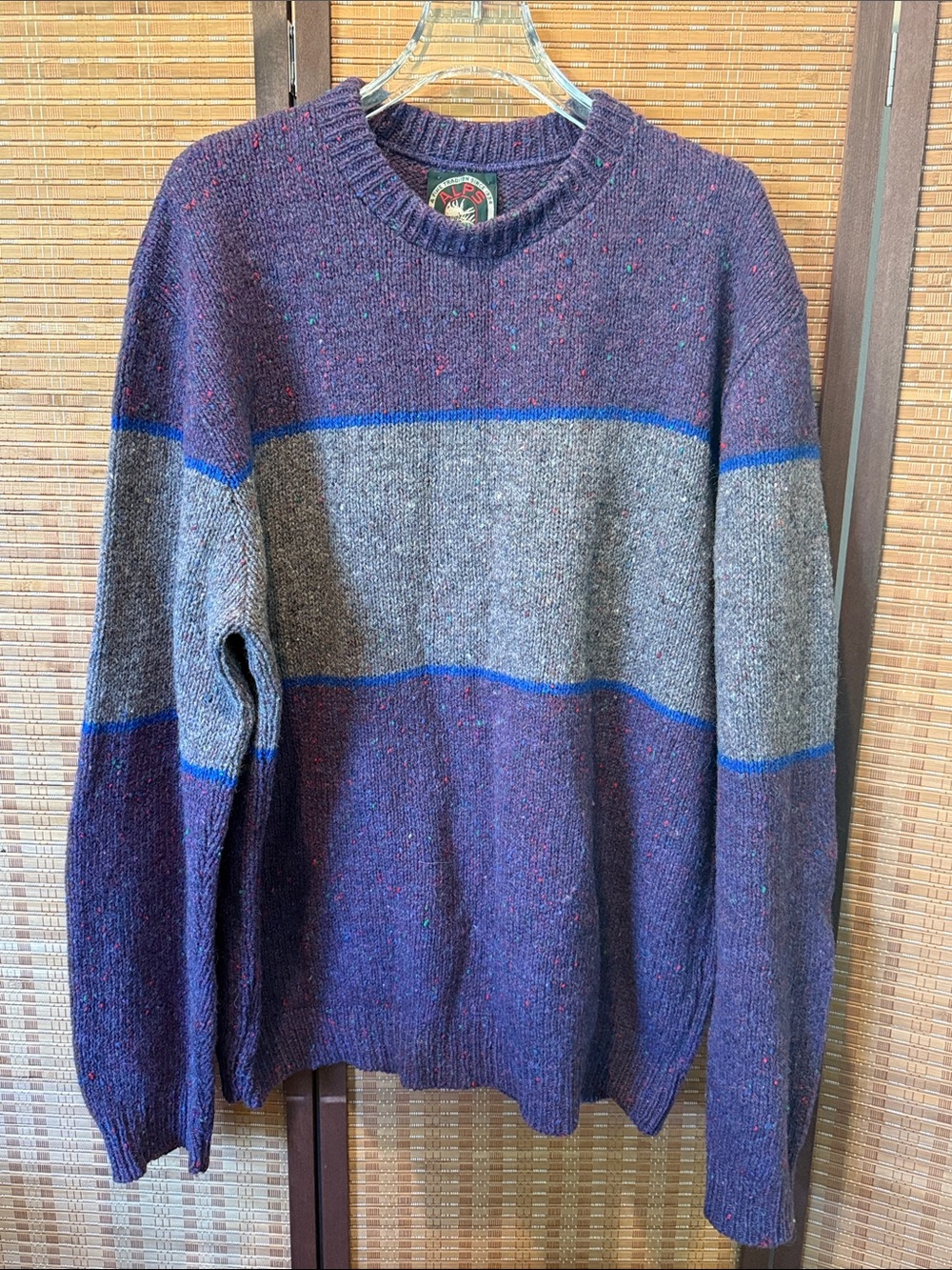VTG Alps Rugged Outdoors Wool Fisherman Sweater Men's XL Blue Gray Purple